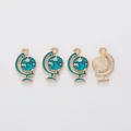 Blue and gold globe charms made of alloy enamel for DIY jewelry making and crafts - Lake Blue
