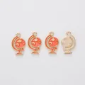 Colorful globe enamel charms in orange and gold finish for DIY jewelry making - Orange