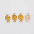 Golden globe charms with yellow enamel world map details for DIY jewelry and keychains - Yellow