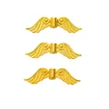 Three golden wing-shaped beads for jewelry making with vertical holes and metallic finish - Gold