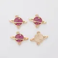 Set of four gold planet alloy charms with purple enamel for DIY jewelry making - Purple