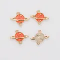 Golden planet charms with orange enamel moon and stars for DIY jewelry making - Orange