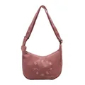 Bolso bandolera de media luna en pana rosa con bordado y correa ajustable - Rosa