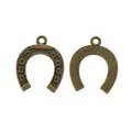 Pair of vintage bronze horseshoe alloy charms showing embossed pattern and brushed texture - Antique Bronze
