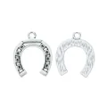 Vintage silver horseshoe charms in zinc alloy with engraved textures for DIY jewelry - Antique Silver