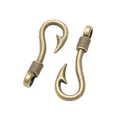 Pair of vintage bronze zinc alloy fish hook pendants with textured loop for DIY jewelry - Antique Bronze