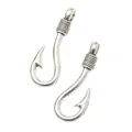 Vintage silver fish hook charms for DIY jewelry making with realistic barb details - Antique Silver