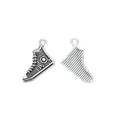 Pair of vintage zinc alloy high-top sneaker charms in antique silver for DIY jewelry crafts - Antique Silver
