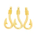 Three gold fish hook charms in vintage zinc alloy for DIY jewelry and accessory making - Gold