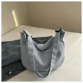 Light blue corduroy tote bag with embroidered letters and adjustable strap - Blue