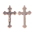 Ciondoli a croce crocifisso in bronzo vintage con dettagli del retro in legno inciso - Rame rosso antico