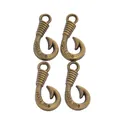 Set of four vintage bronze alloy fish hook pendants with Hook Me engraved lettering - Antique Bronze
