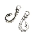 Vintage silver fish hook charms with 'Hook me' engraving for DIY jewelry making accessories - Antique Silver