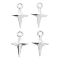 Set of four silver star pendants for DIY jewelry making with top hanging loops - Antique Silver