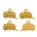 Set de cuatro dijes de caravana RV dorados vintage de aleación para joyería DIY y llaveros - Oro Antiguo