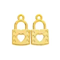 Pair of vintage gold alloy heart-shaped lock charms for DIY jewelry making accessories - Gold
