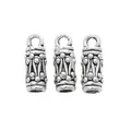 Three vintage silver cylinder charms with geometric patterns for DIY jewelry making - Antique Silver