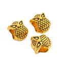 Tre perline vintage a forma di gufo in lega dorata con trama a rilievo per gioielli DIY - Oro Antico