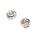 Cuentas vintage de plata con signo de la paz y agujero grande para pulseras y collares DIY - Plata Antigua