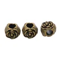 Drei Vintage-Bronze-Rosenperlen mit großem Loch für DIY-Schmuckherstellung und Ketten - Antikbronze