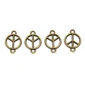Set van 4 antiek bronzen vredesteken hangers met dubbele lussen voor DIY-sieraden - Antiek Brons