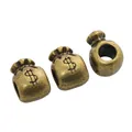 Three vintage bronze dollar sign money bag beads with large holes for DIY jewelry - Antique Bronze
