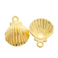 DIY gold shell-shaped zinc alloy pendants with fine texture and hanging loops - Gold