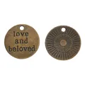 Vintage bronze round zinc alloy charms with Love and Beloved engraving for DIY jewelry - Antique Bronze