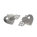 Detail of vintage zinc alloy heart charm with Best Friends engraving and key design - Gun Black