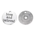Silver zinc alloy circular pendants featuring love and beloved engraving and sunburst texture - Antique Silver
