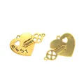 Golden zinc alloy heart-shaped best friends pendant with keyhole design for DIY jewelry - Antique Gold