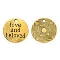 Antique gold round pendant charm with love and beloved engraving for DIY jewelry - Antique Gold