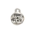 Dettaglio del ciondolo rotondo in lega di zinco con incisione Love & Peace per gioielli - Argento antico