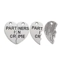 Retro zinc alloy heart-shaped puzzle pendants with Partners In Crime engraving - Heart Splicing Style / Antique Silver