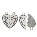 Two-piece silver heart puzzle pendant engraved with Best Friends for DIY jewelry making - Heart Puzzle Best Friends Style / Antique Silver