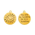 Vintage στρογγυλό μενταγιόν ήλιος με χάραξη You Are My Sunshine για χειροποίητα κοσμήματα - Αντίκα Χρυσό