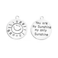 Vintage ασημένια μενταγιόν ήλιος με χάραξη You are my Sunshine για DIY κοσμήματα - Αντίκα Ασημί