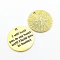Golden round memorial heart pendant charm with engraved sentimental text and radial texture - Antique Gold