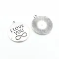 Vintage silver round pendant with I LOVE YOU and infinity symbol for DIY jewelry - Antique Silver