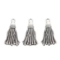 Set of three vintage silver alloy bell-shaped tassel pendants with textured rope details - Antique Silver