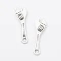 Pair of vintage silver alloy adjustable wrench pendants for DIY jewelry making and crafts - Antique Silver