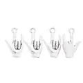 Set of four vintage silver alloy hand charms with rock sign gesture for DIY jewelry making - Antique Silver