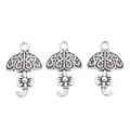 Three antique silver umbrella charms with bow knots for DIY jewelry making - Antique Silver