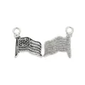 Vintage silver zinc alloy American flag charms with stars and stripes for DIY jewelry making - Antique Silver