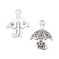 Vintage silver zinc alloy umbrella charms with floral details and dot pattern for DIY jewelry - Antique Silver