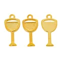 Three vintage golden wine glass charms for DIY jewelry making with realistic metal texture - Gold