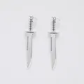 Detailed view of silver alloy dagger pendants with serrated edges for DIY jewelry making - Antique Silver