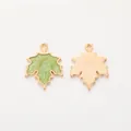 Maple leaf alloy charms with green enamel marble texture and gold plating for DIY jewelry - Light Green