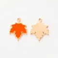 Detailed front and back view of orange maple leaf alloy charms for jewelry DIY - Orange