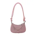 Pink glitter hobo bag for women with chain charms and long adjustable shoulder straps - Pink